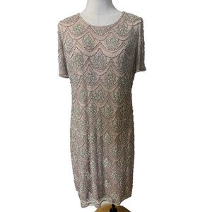Pisarro Sequin Dress 14W Pink SIlver Short Sleeve Party Wedding Cruise NEW